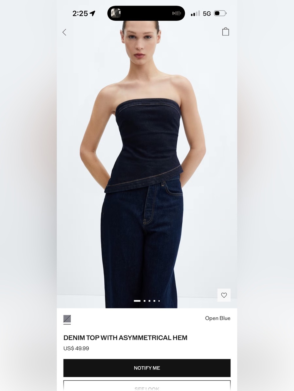 Denim top with asymmetrical hem